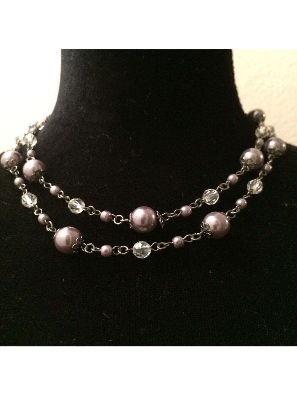 Timeless silvertone vintage pearl & crystal beads choker necklace minimalist